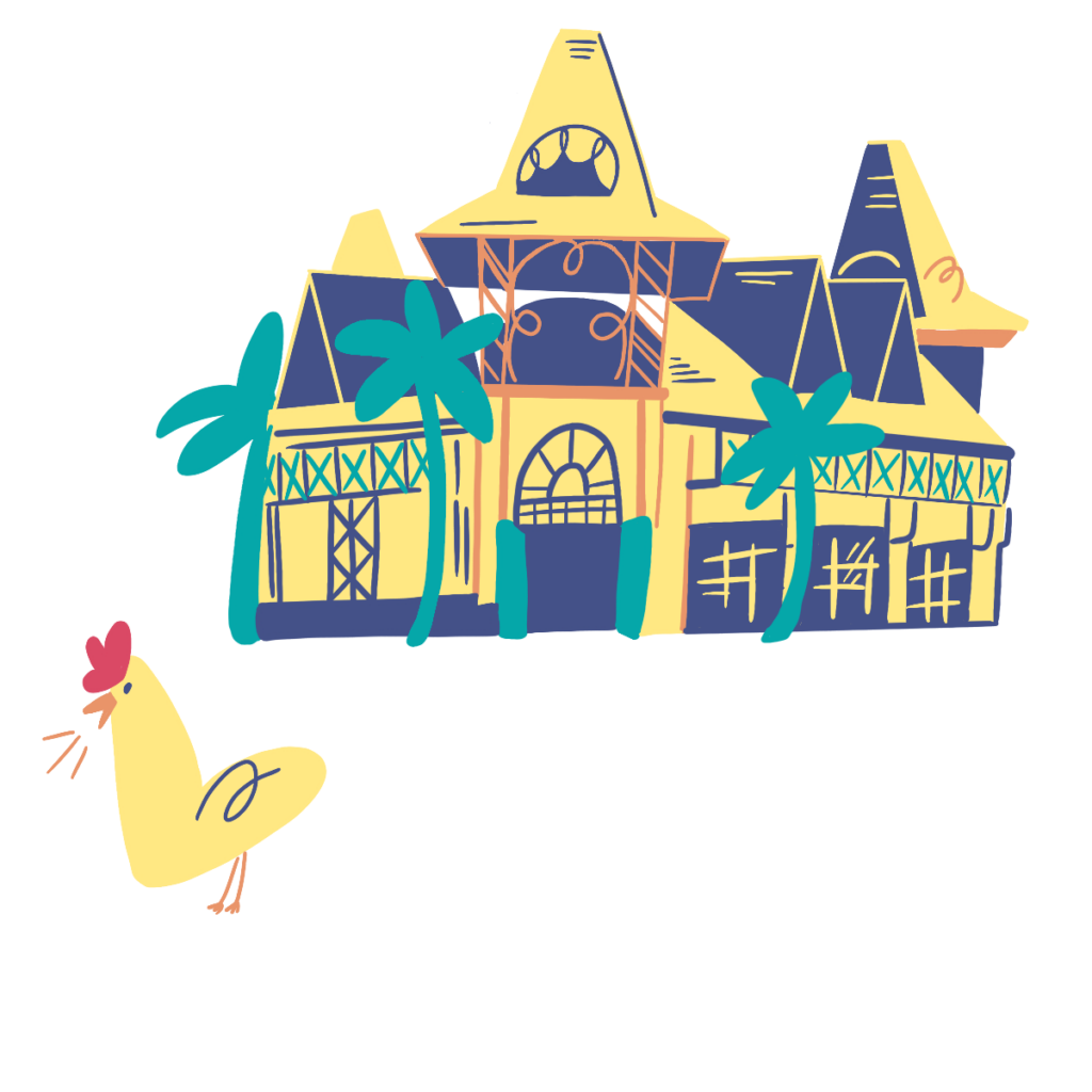 Illustration of Little Haiti Cultural Complex with chicken walking around